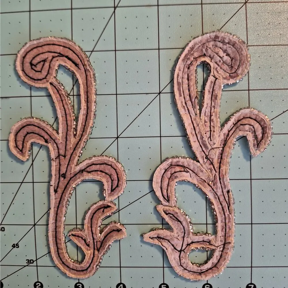 Bronze and silver sequin and bead applique mirror pair